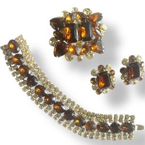 Elegant Amber Colored Crystal Vintage Jewelry Set
